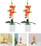 SHINEOFI 2pcs Artificial Potted Butterfly Orchid Faux Bonsai Flowers Orange Desktop Decoration for Living Room Office Home