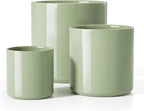 LE TAUCI Ceramic Pots for Plants, 10/8/6 Inch Indoor Planters with Draiange Hole, Silicone Plug & Mesh Pad, Modern Minimalist Pots for Home Office, Set of 3, Glossy, Sage Green