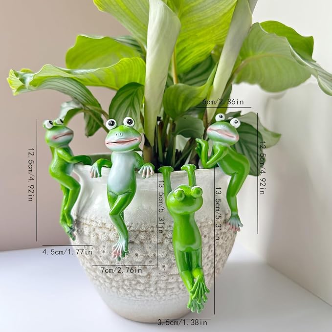 Cute Climbing Frog Figurines Flower Pot Hugger Resin Hanging Frog Sculpture Outdoor Statue Plant Pot Decorations for Home Garden Fence Balcony Patio Lawn Yard Ornaments (Right)
