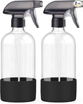 Worldgsb 2 Pack Glass Spray Bottles with Silicone Sleeve, 16 oz Empty Refillable Containers with Adjustable Spray Nozzles, Spray Bottles for Hair, Cleaning Solutions and Plants Black