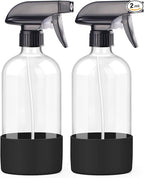 Worldgsb 2 Pack Glass Spray Bottles with Silicone Sleeve, 16 oz Empty Refillable Containers with Adjustable Spray Nozzles, Spray Bottles for Hair, Cleaning Solutions and Plants Black