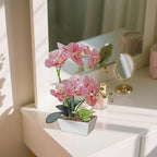 Pink Orchids Artificial Flowers Faux Orchid Plant Indoor Phalaenopsis Look Real With Pot Table Centerpieces Arrangement Lifelike Elegant Home Decor Dining Room Table Shelves Kitchen Decorative Flowers