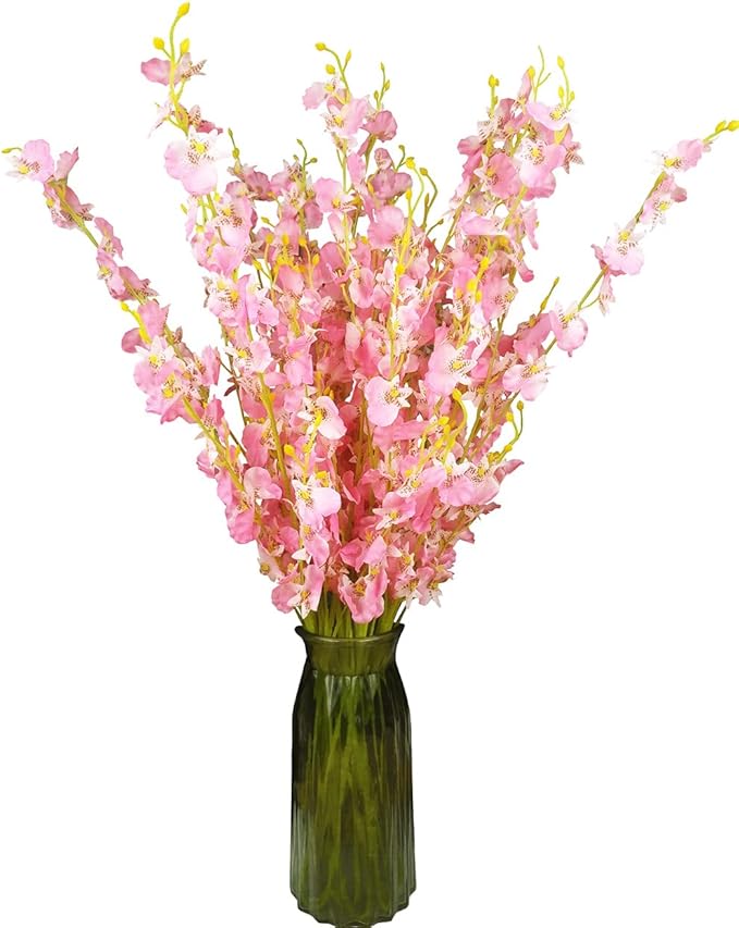 Pink Flowers Artificial Silk Orchids Bulk 12 Pcs (38.5”) Long Stem Artificial Flowers for Tall Vase, No Include Vase