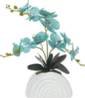 Fake Orchid Plant in White Rainbow Pot, Artificial Silk Phalaenopsis Orchid Flowers for Home Décor, Table Centerpiece, Office Desk (Teal Blue)