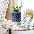 6 Inch Ceramic Planter Pot for Indoor Plants with Drainage Hole Bubble Flower Planter Hobnail Plant Pot Garden Planter Blue Succulent Plant Pot Utensil Holder