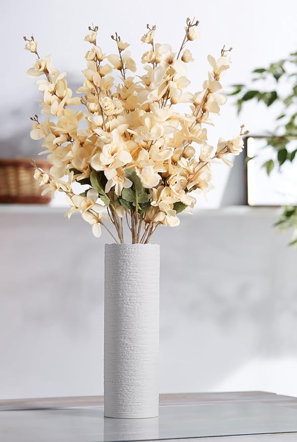 6PCS Champagne Delphinium Artificial Flower Lifelike Faux Larkspur Silk Flowers Plant 35.43'' Long Stem Blossoms Flowers for Tall Vase Floral Arrangements Home Table Wedding Decor(Champagne)