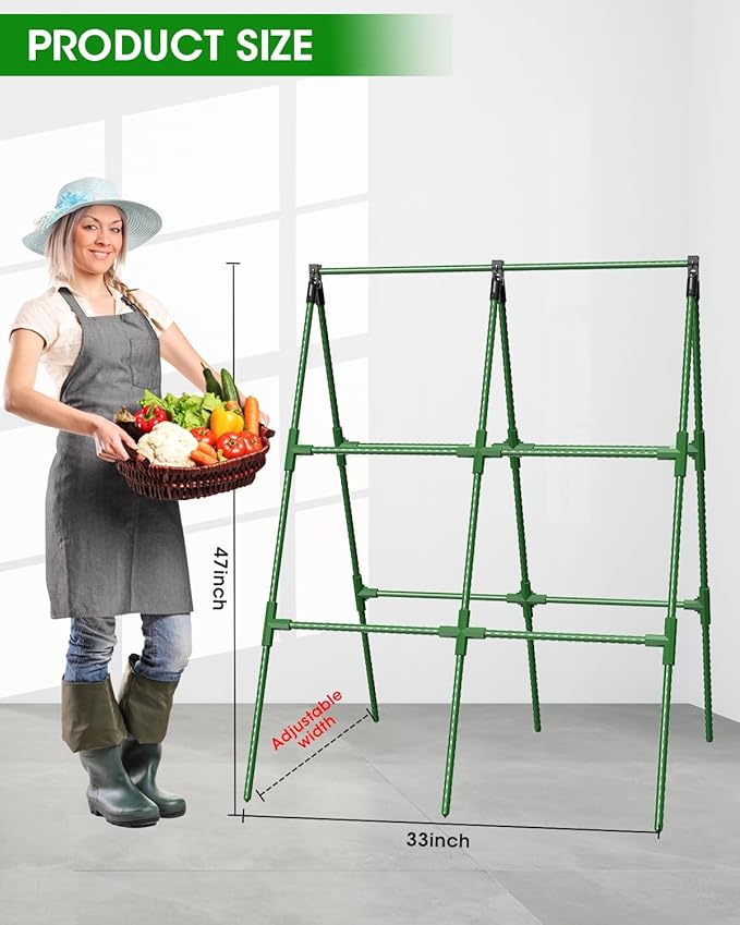 MYMULIKE 4 Pack Cucumber Trellis, Garden Trellis for Climbing Plants Outdoor, A-Frame Cucumber Trellis for Raised Bed, Plant Grow Support for Tomato, Squash, Vegetable, Flower(33"x47"x4Pcs)