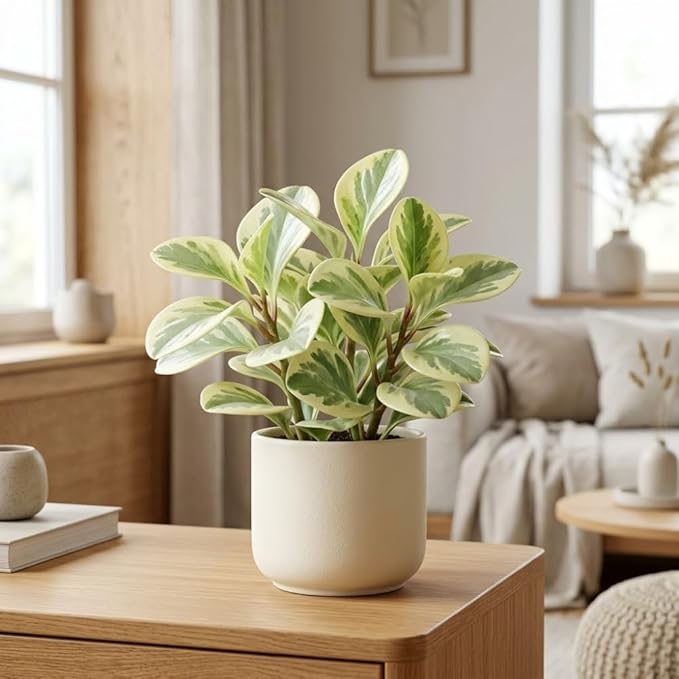 Peperomia Obtusifolia Variegated Live Plant, Baby Rubber Plant in 4'' Inch Pot, Easy-Care Peperomia Live Indoor Houseplant, Attractive Variegated Rubber Plant for Home & Office Décor