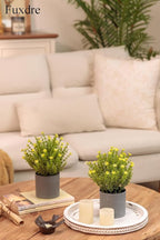 2 Pack Small Desk Plants, Artificial Bathroom Plants Decor with Thyme Flower in Vintage Melamine Pots, Faux Plants Indoor for Shelf Decor in Home Office, and Spring Decor (Yellow)