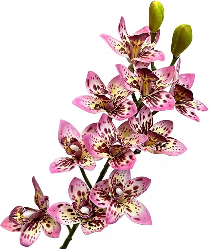 4pcs Artificial Cymbidium Orchid Flowers Real Touch Fake Pink Orchids, 10 Heads Lifelike Flower for Wedding Centerpieces Home Decor Living Room Bathroom Office Vase Arrangements (Pink)