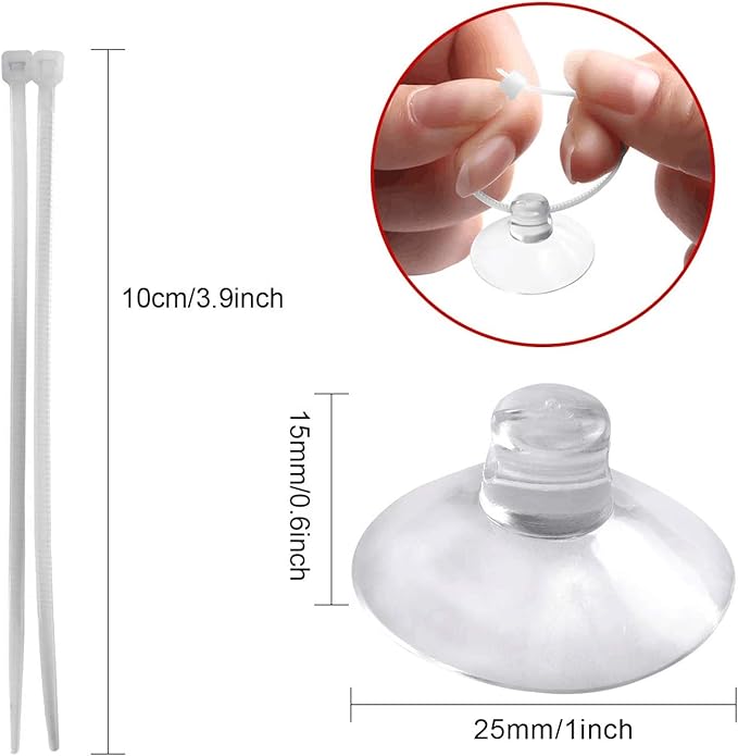 FEBSNOW Aquarium Suction Cups, Fish Tank Suction Cups Aquarium Suction Cup Clip Suction Hooks with 30 PCS Adjustable Cable Ties for Plants, Planter, Binding Moss Shrimp Nest (10)