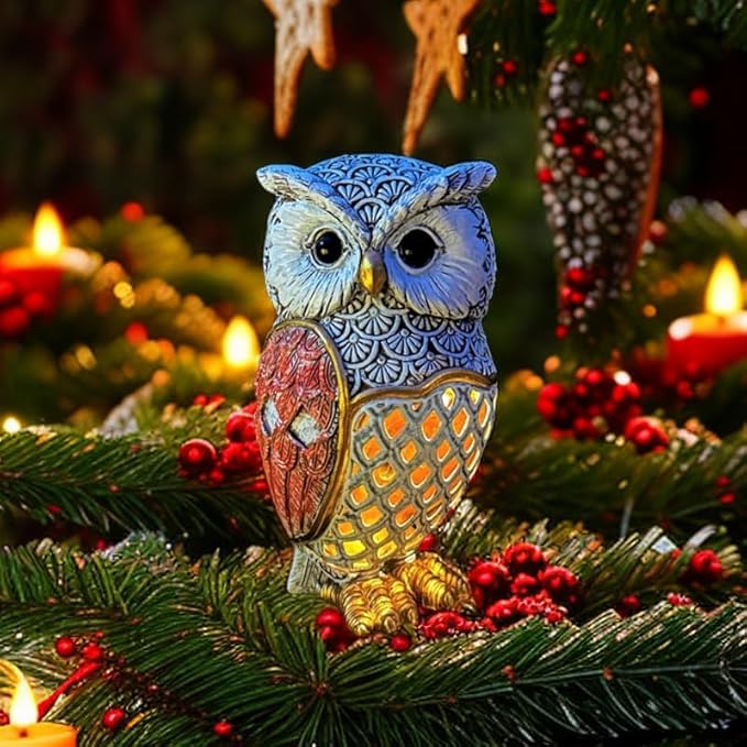 Solar Garden Decor Owl Statues Figurine,Solar Hollow Out Waterproof Lantern for Patio Balcony Yard Lawn,Home Decor,Mother's Day Birthdays Gifts for Mom Grandma Women-3.35" (W) x 5.9" (H)