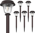 Solar Lights Outdoor, 6 Pack Metal Solar Pathway Lights, Heavy Duty Stainless Steel & Glass, Auto On/Off Waterproof Garden Lights for Driveway Landscape Walkway Yard Outdoor Decor (Warm White)