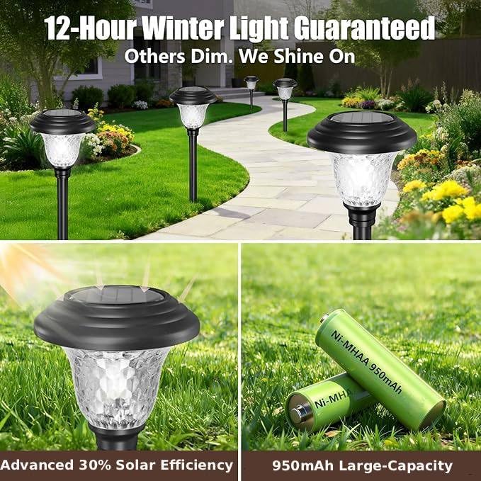 BEAU JARDIN 8 Pack Solar Pathway Lights Outdoor Solar Powered Light Waterproof Glass High Lumen for Garden Landscape Path Yard Walkway Patio Driveway Outside White Color Changing Black