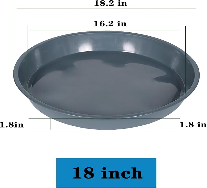 VUWEZ 6 Pack of 18 inch Plant Saucer (16 Inch Base), Plant Saucer 18 Inch Round, Plant Trays for Pots, Plant Drip Tray, Plant Pot Saucers, Pot Saucer 18", Plant Saucers for Indoors (18", Gray)