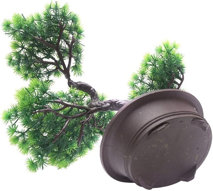 KOET Artificial Bonsai Pine Tree, 11Inch Faux Potted Plant Desk Display Fake Tree Pot Ornaments, Japanese Cedar Bonsai Plant for Home, Office Decoration