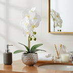 Fake Flowers with Vase, Large Orchids Artificial Flowers in Silver Pot Fake Orchid Fake Plant in Pots Artificial Flowers for Home Decor Indoor Table Centerpiece Bathroom Decoration