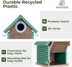 Kingsyard Recycled Plastic Bird House for Outdoors - Weatherproof Nesting Box with Clear View Panel & Predator Guard for Bluebird Wren Swallow Finch, Green