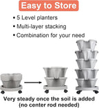 GameXcel Vertical Planter Tower - 5 Tier Stackable Garden Planters with Wheels and Tools Plant Pots for Strawberry Herb Flower and Vegetable Indoor Outdoor Use Gray 2 Pack