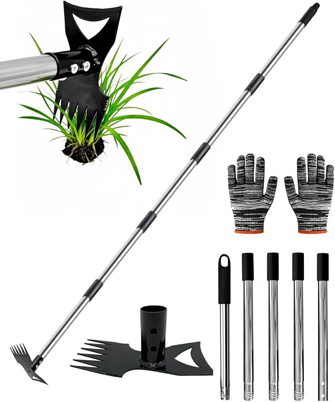 Weed Puller Tool with 70" Long Handle, Heavy Duty 2-in-1 Weeder & Garden Hoe, Uprooting Tool for Lawn, Yard, Patio & Garden, Hand Weed Rake for Efficient Gardening (70 inch)