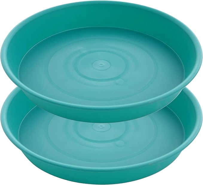 2 Pack of 20 21 inch Plant Saucer Round, Deep Plant Saucers for Pots, Heavy Duty Plastic Plant Drip Tray for Indoors Outdoor, Bird Bath Bowls, Plant Trays for Planter 19-22" (21 inch, Teal)
