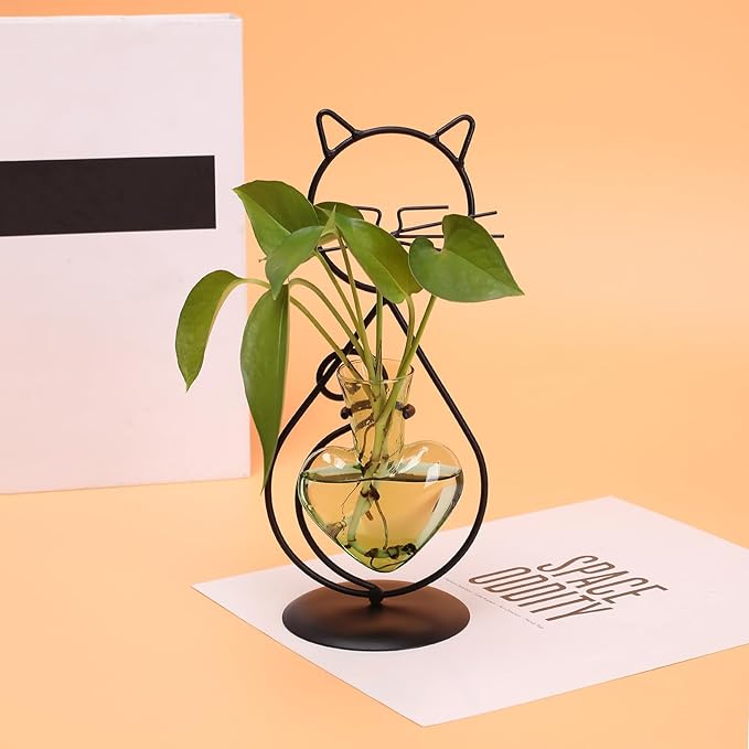 Plant Terrarium Plants Propagation Station Cat Lover Gifts for Women Home Office Decor Cat Desk Accessories