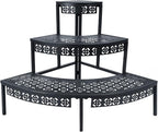 3 Tier Plant Stand Semi-Circular Flower Pot Organizer Rack Quarter Round Plant Display Holder Outdoor Storage Shelves Metal Corner Shelf Planter Shelving Ladder Plant Stand for Indoor Use(Black)