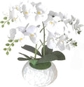 Artificial Orchid with 3D Printed Vase, 24 Stems Realistic Fake Phalaenopsis, Adjustable Silk Flowers for Home Decor, Wedding Table Centerpieces, 2 Bunches + White