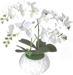 Artificial Orchid with 3D Printed Vase, 24 Stems Realistic Fake Phalaenopsis, Adjustable Silk Flowers for Home Decor, Wedding Table Centerpieces, 2 Bunches + White