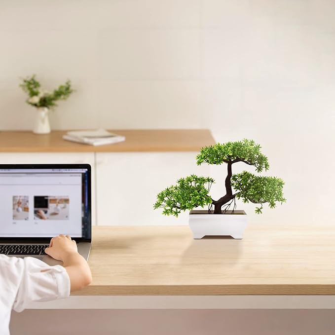 Artificial Bonsai Tree Cloud Pine Bionic Plant Indoor Small Fake Plants Decor Zen Garden Desk Home Desktop Office Bathroom Shelf Bedroom Living Room Decorations (Green)