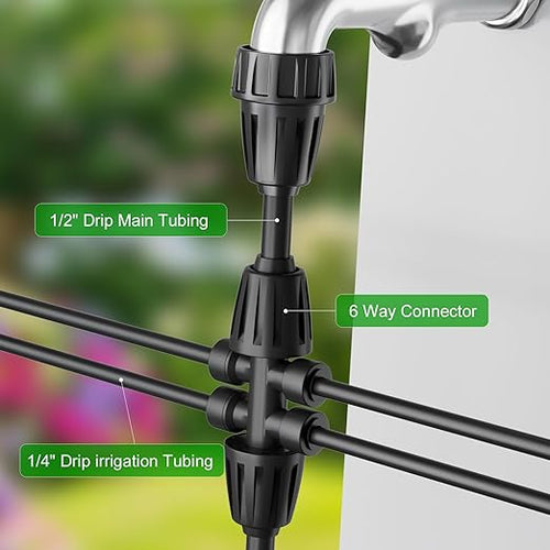 1/2 Inch to 1/4 Inch Barbed Tee Connectors, Drip Irrigation Reducing T Fittings for Main Line to Branch Line Conversion, Quick-Install Leak-Free Irrigation Connectors, 6 Pack