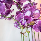 DUYONE 35 Inch Artificial Butterfly Orchid Flowers 4 Pcs with 4 Bundles Leaves Artificial Orchid Flowers Stem Plants for Home Décor (Deep Purple)