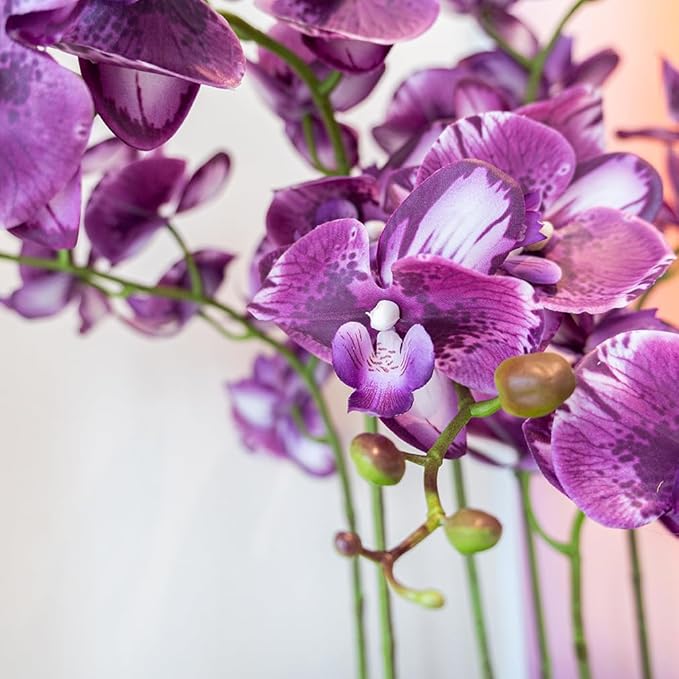 DUYONE 35 Inch Artificial Butterfly Orchid Flowers 4 Pcs with 4 Bundles Leaves Artificial Orchid Flowers Stem Plants for Home Décor (Deep Purple)