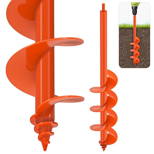 SELEWARE Auger Drill Bit for Planting - 4"x 24" Heavy-Duty Garden Auger Drill Bit, Fits 3/8" Hex Drive Drill - Bulb Planter Tool, Auger Post Hole Digger for Bulbs, Flowers, Fence Posts