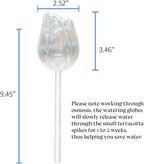 HyJeryty 3 Pack Non-Clogging Iridescent Tulip Plant Watering Globes with Terracotta Spikes, Hand Blown Glass Self Watering Planter Insert Plant Watering Devices Bulbs for Indoor and Outdoor Plants