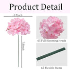 65Pcs Pink Hydrangea Artificial Flowers Bulk，Realistic Silk Fake Flowers with Stems，Faux Hydrangea Flowers for Wedding Home Decor Centerpieces Living Room Garden Party Baby Shower Decoration