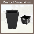 Giantex Square Taper Planter Set of 2, 10"x10"x14" Self-Watering Flower Pots with/Removable Inner Bucket & Drainage Holes, Indoor Outdoor Decorative Plant Container for Porch Balcony, Black