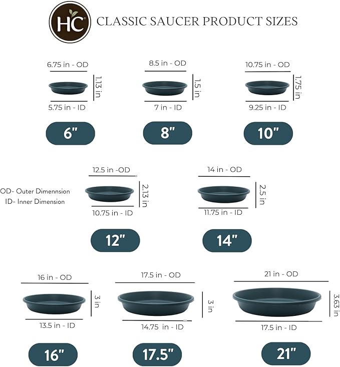 The HC Companies Flower Pot Saucers - Plastic Plant Saucer for Outdoors & Indoors - Traditional Design Plant Pot Trays for Water Drainage - Durable & Stylish Round Plant Tray (10-inch Evergreen)