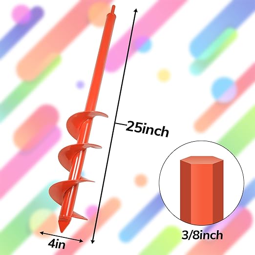 4" x 25" Upgraded Auger Drill Bit for Planting, Extanded Length Garden Auger Drill Bit for 3/8" Hex Drive Drill, Garden Spiral Hole Drill Planter for Bulb Planting, Bedding Plants, Umbrella Holes