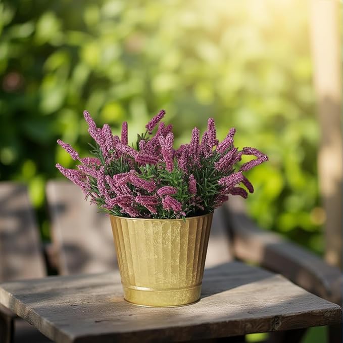 Hosley Metal Planters 7" Dia x 6" H Ideal Farmhouse Decor for Floral Arrangements Weddings, Gift Special Events Parties Outdoor Planters Gold