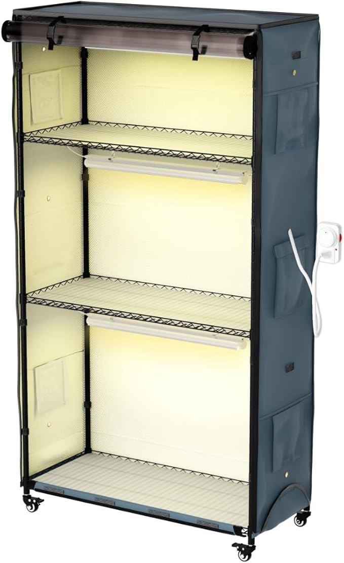Indoor Orchid Greenhouse with Grow Lights, 4-Tier Plant Stand with 3 Full Spectrum T8 Grow Lights, Timer, Thermometer, Ventilation & Wheels, Smoked PVC Cover for Orchid Care and Indoor Gardening