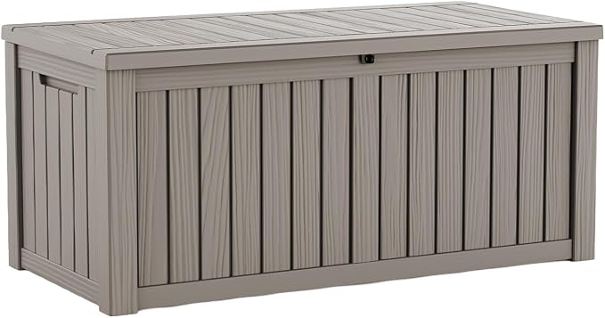 150 Gallon Large Outdoor Storage Box Waterproof, UV Resistant Resin Deck Box with Hydraulic Rod & Lockable Latch for Patio Furniture, Outside Storage Box for Garden Tools, Patio Cushions, Gray