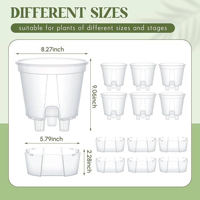 Wonderjune Self Watering Pots for Indoor Plants with Deep Reservoir and High Drainage Holes for Outdoor Plants and Flowers, Bare Root Planter(8.27'',Clear,6 Pcs)