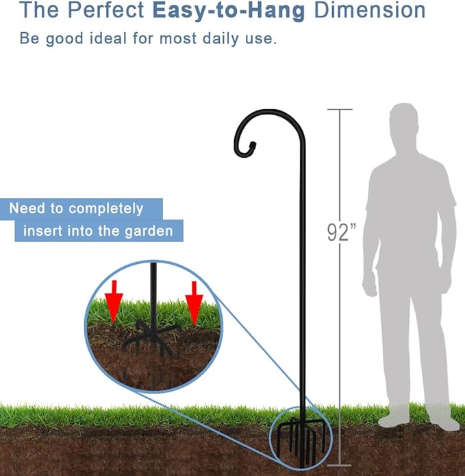 Artigarden 92 inch Outdoor Shepherd Hook with 5 Prong Base (2 Packs), Adjustable Heavy Duty Garden Hanging Stake for Bird Feeder Solar Light Plant Hanger Wedding Decor, Matte Black