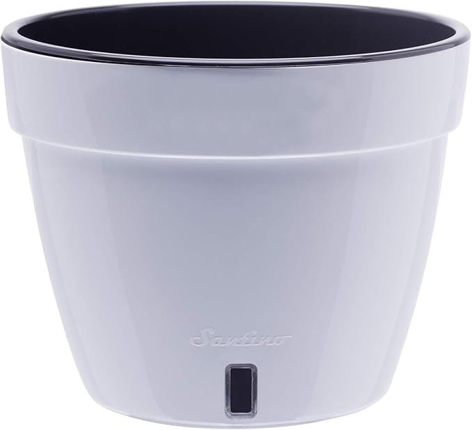 DecoPots - 7.1 Inch Self Watering Planter - Modern Flower Pot with Water Level Indicator for All House Plants, Flowers, Herbs (Diameter 7.1", White/Black)