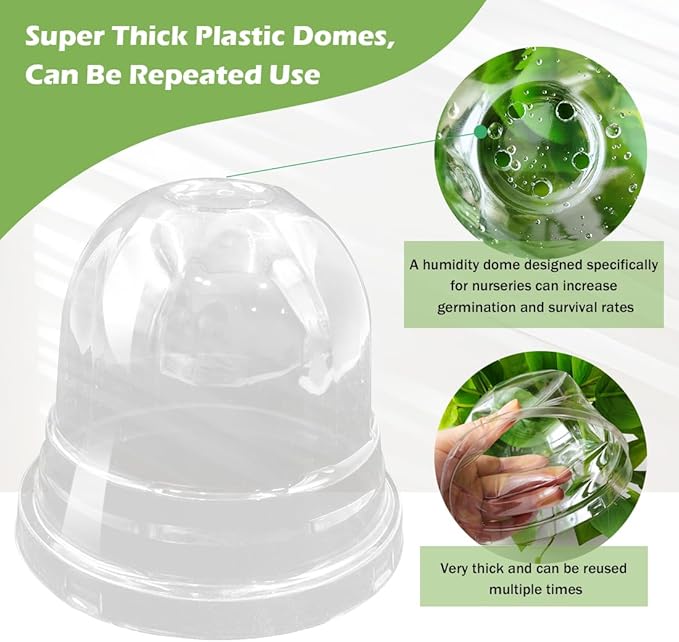 RooTrimmer Humidity Domes for 4 Inch Pots, 100 Pack Transparent Plant Dome Covers with Ventilation, Clear Nursery Pot Domes for Seed Starting, Seedling Germination, and Gardening