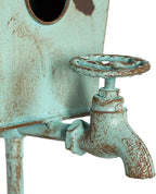 Bird Houses for Outside with Pole Metal Birdhouse Stakes Decorative Outdoor, Reclaimed Faucet Accent (Teal, 52")