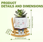 Smily Face Rocking Chair Reading Book Planter Pots, Cute Resin Flower Head Succulent Planters for Indoor Plants, Gift IdeaI for Mother Christmas Birthday with Drainage Hole