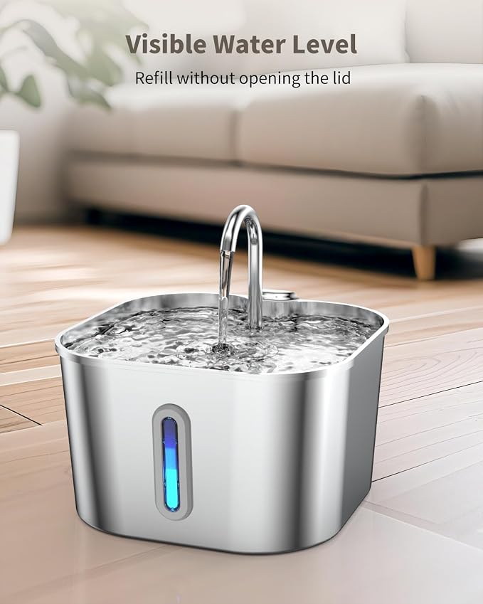 Cat Water Fountain Stainless Steel, 74oz/2.2L Cat Fountain with Quiet Pump, Automatic Pet Water Dispenser, Ideal for Multi-pet Homes, Fresh & Clean Water for Cats and Dogs