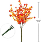 Artificial Fall Flowers for Outdoors, 10 Bundles Faux Flower UV Resistant Fall Fake Mums Plants for Outside Halloween Christmas Porch Decoration Fall Decor(Orange(Eucalyptus))